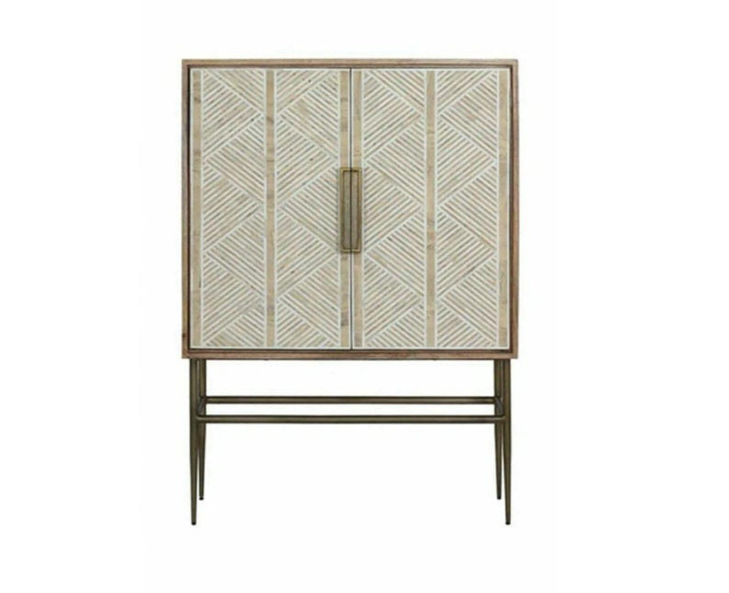 Wood Bone Inlay Bar Unit – Handmade Luxury Strip Design Storage Furniture