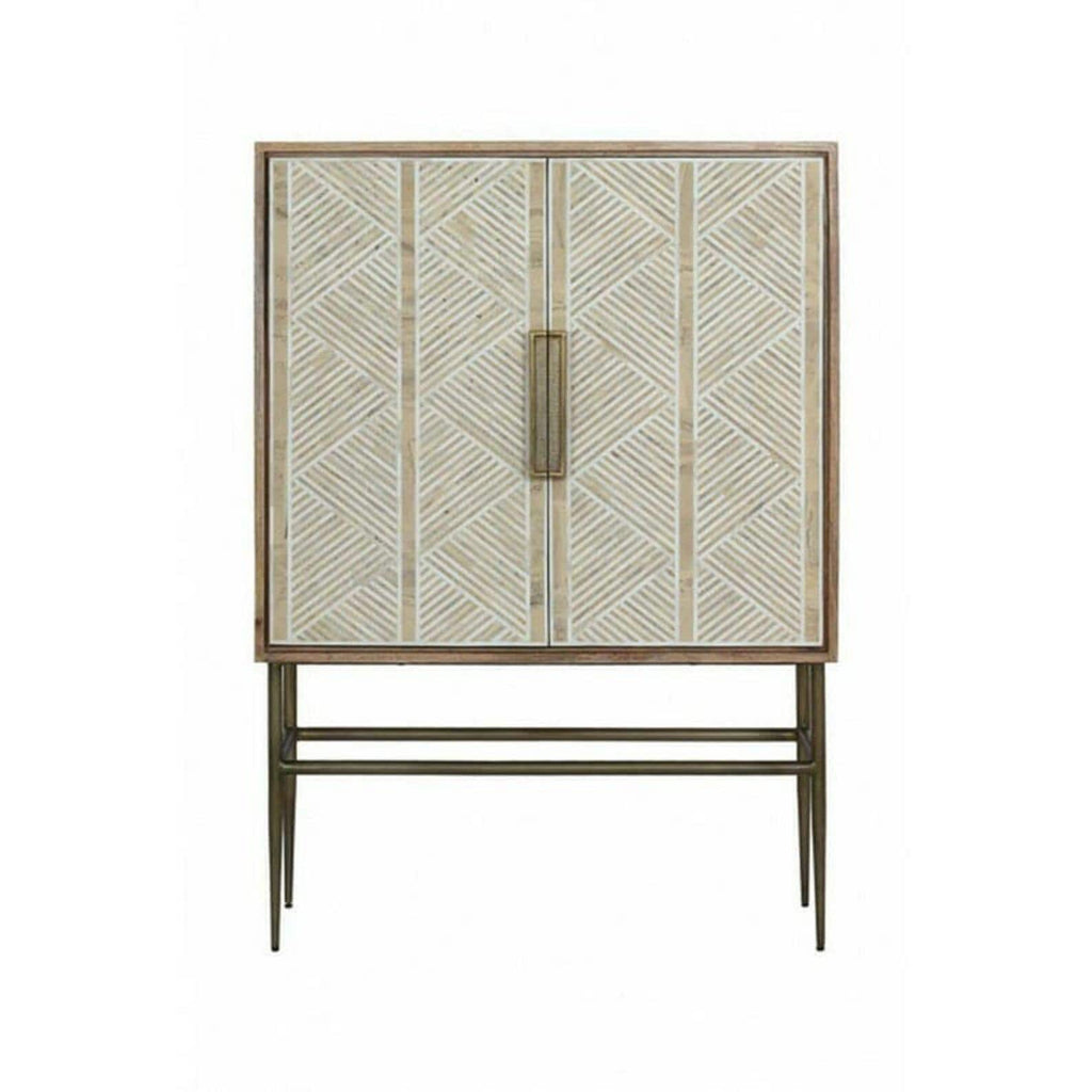 Wood Bone Inlay Bar Unit – Handmade Luxury Strip Design Storage Furniture