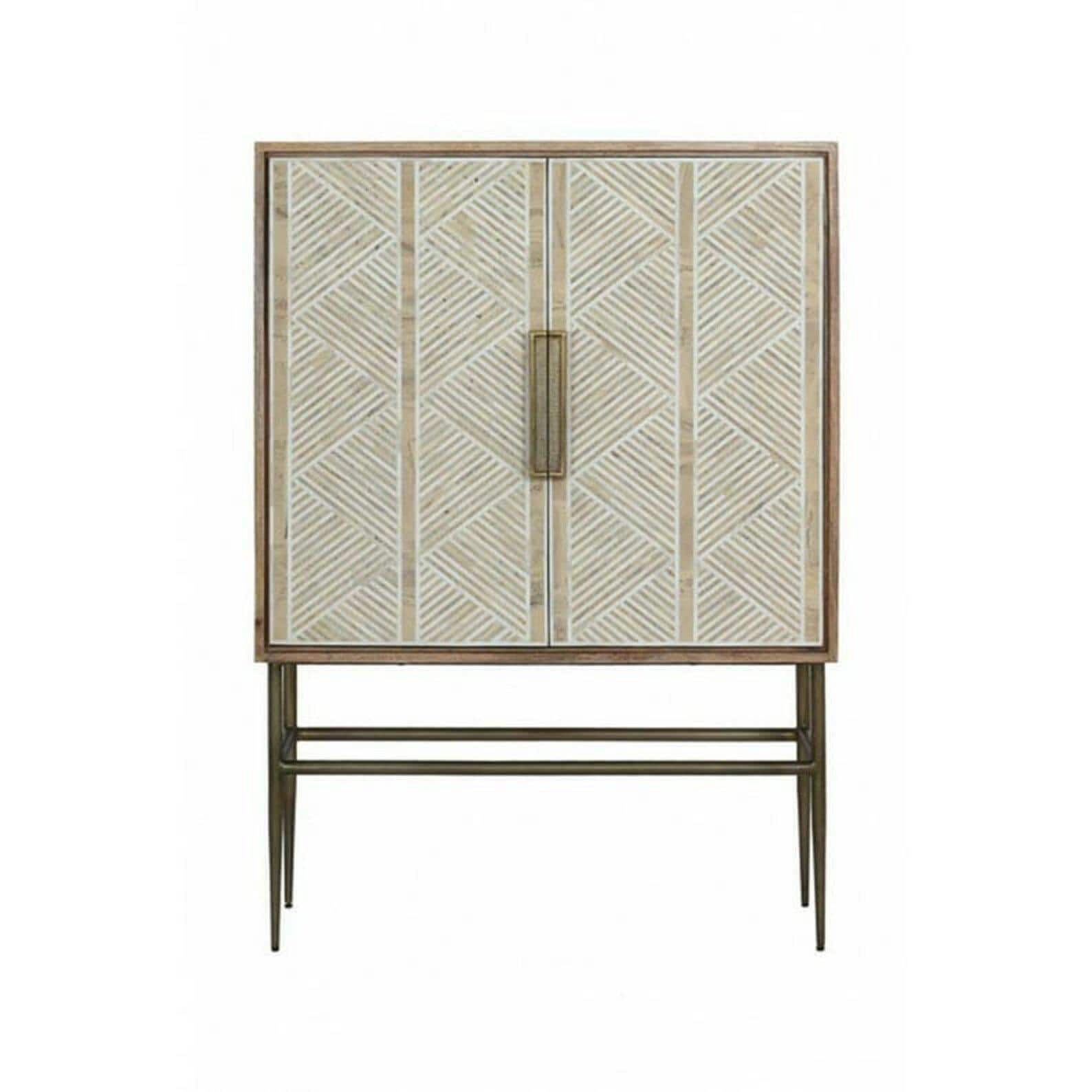 Wood Bone Inlay Bar Unit – Handmade Luxury Strip Design Storage Furniture