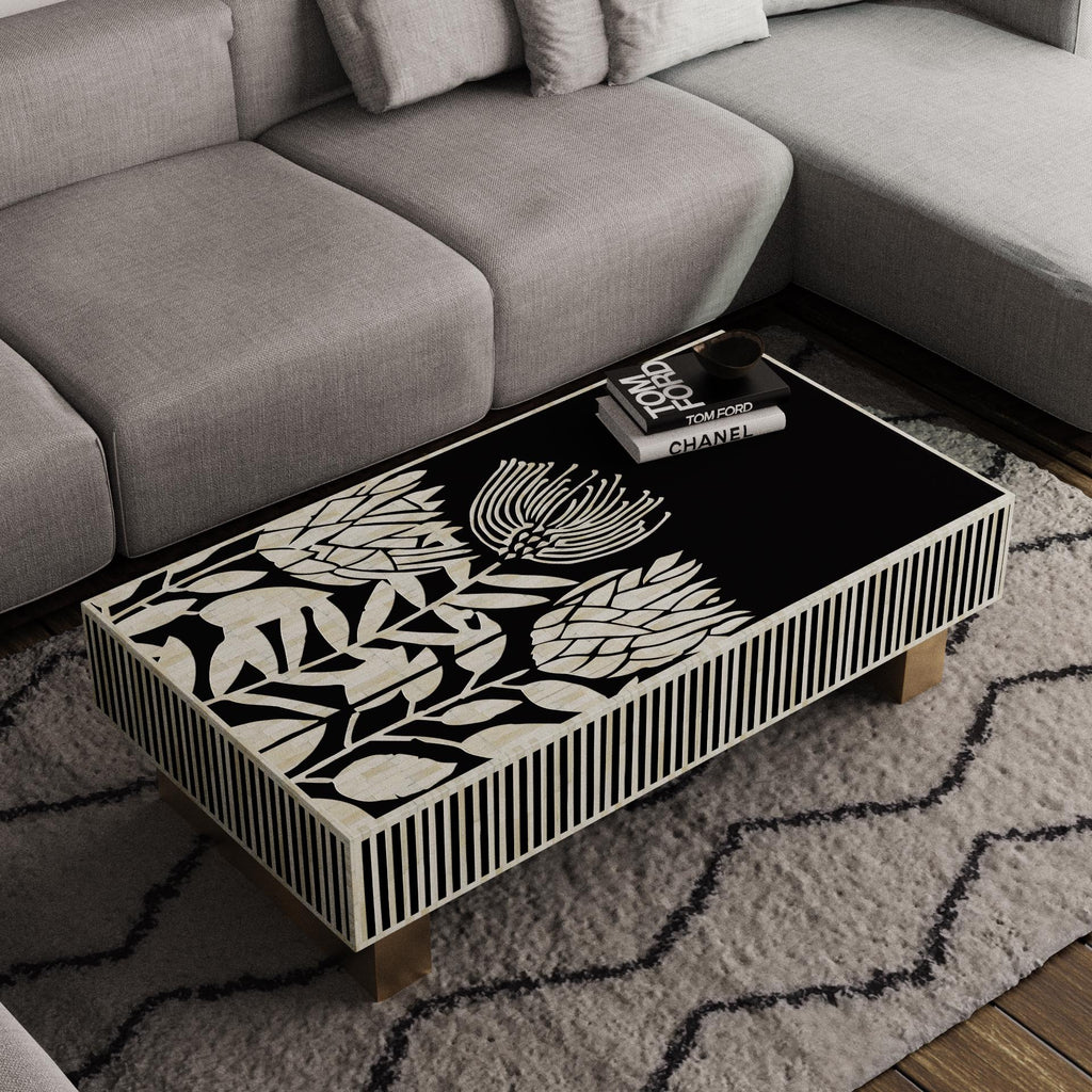 bone inlay coffee table handmade rectangular luxury furniture