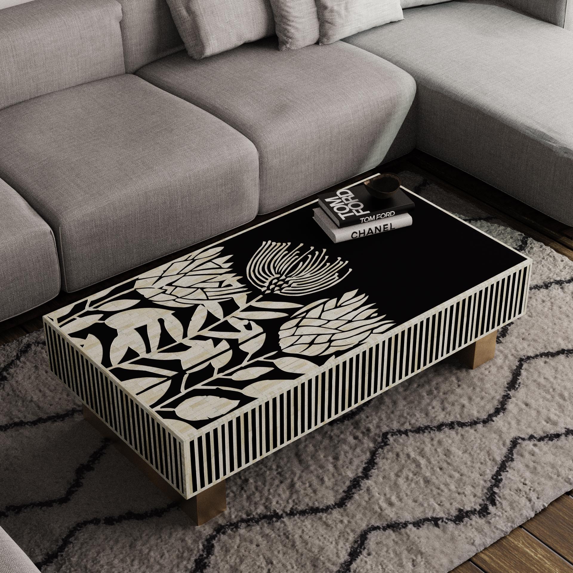 bone inlay coffee table handmade rectangular luxury furniture