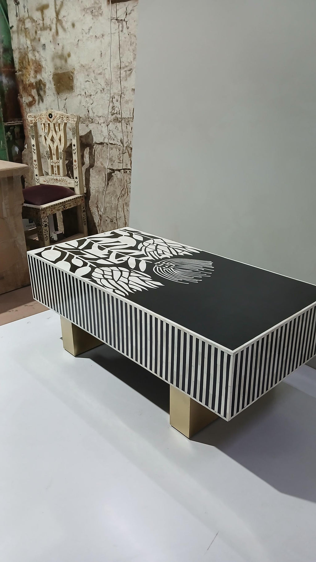 bone inlay coffee table handmade rectangular luxury furniture