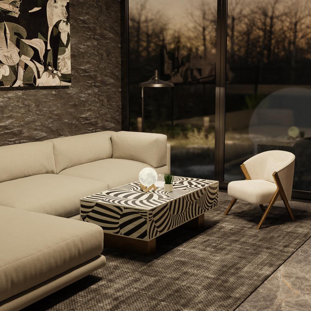 Illusion Pattern Bone Inlay Coffee Table – Handmade Rectangular Luxury Furniture