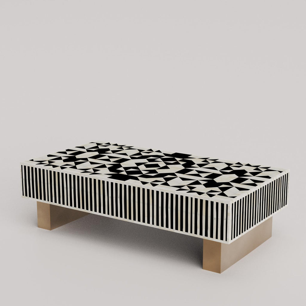 Luxury Geometric Bone Inlay Coffee Table – Handmade Rectangular Home Furniture