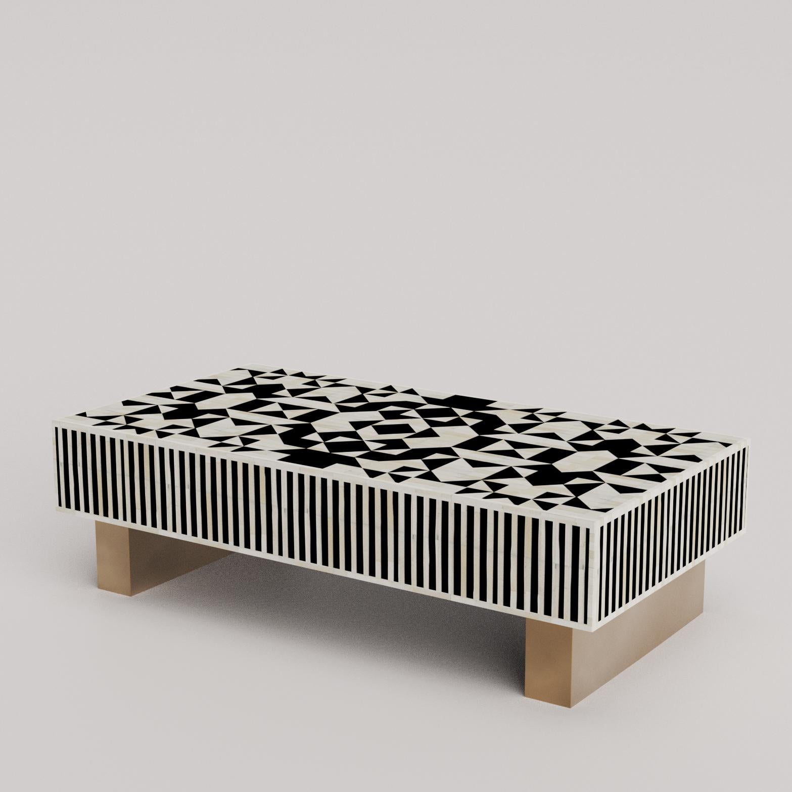 Luxury Geometric Bone Inlay Coffee Table – Handmade Rectangular Home Furniture