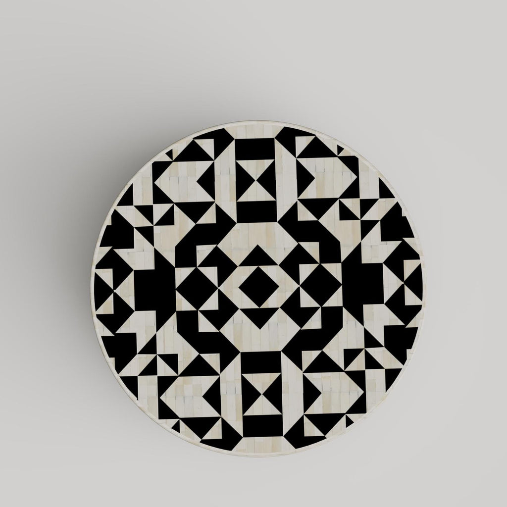 Round Geometric Bone Inlay Coffee Table – Handmade Luxury Modern Furniture