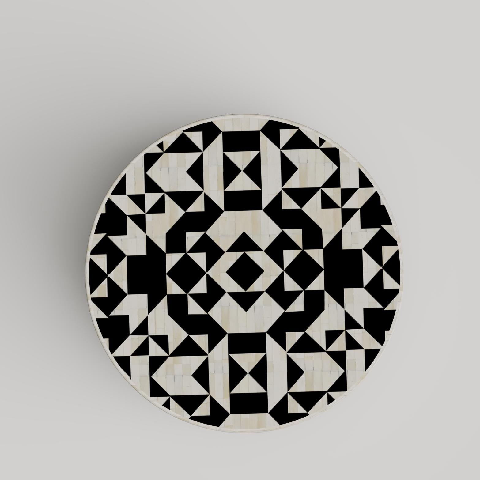Round Geometric Bone Inlay Coffee Table – Handmade Luxury Modern Furniture
