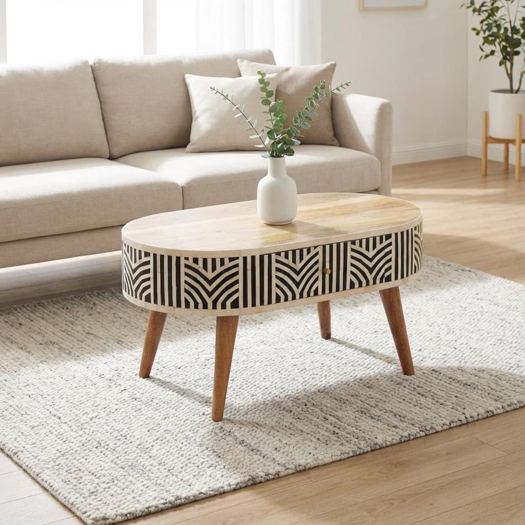 Bone Inlay Coffee Table – Solid Mango Wood Handmade Luxury Furniture