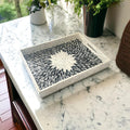 Handmade Black and White Mother of Pearl Inlay Serving Tray | Rectangular MOP Mosaic Decor