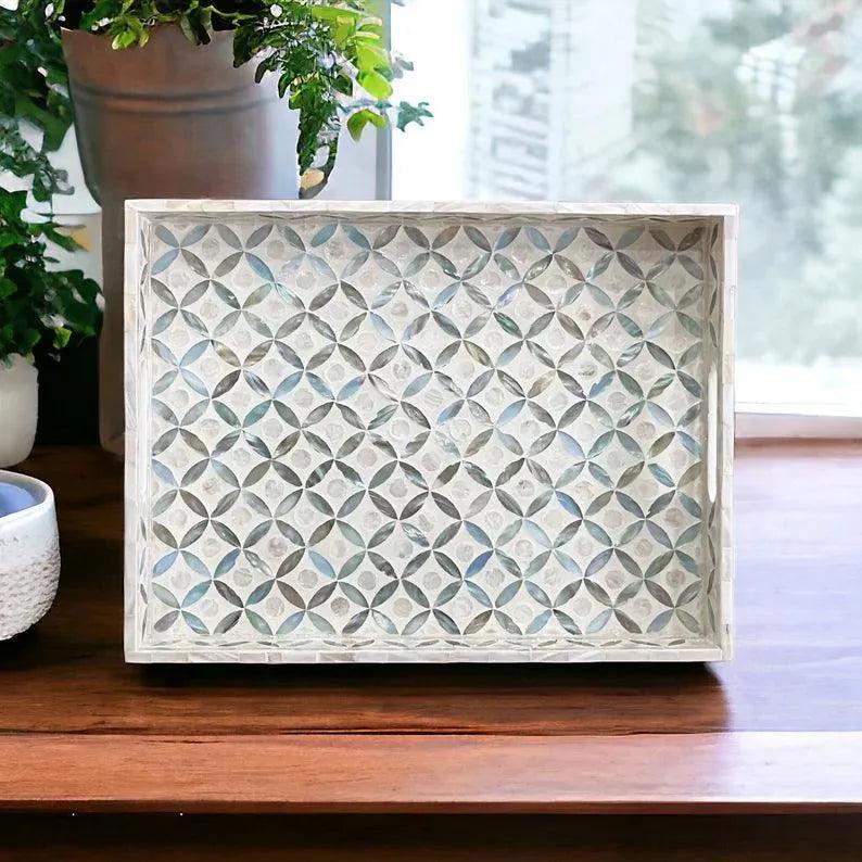 Mother of Pearl Inlay Serving Tray Rectangular MOP Mosaic Tray
