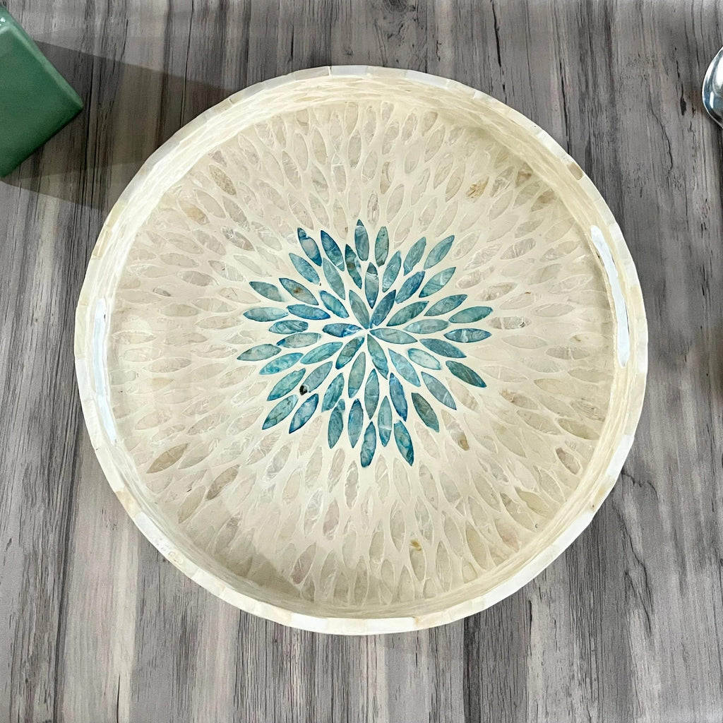 Mother of Pearl Mosaic Round Tray Handmade Home Decor