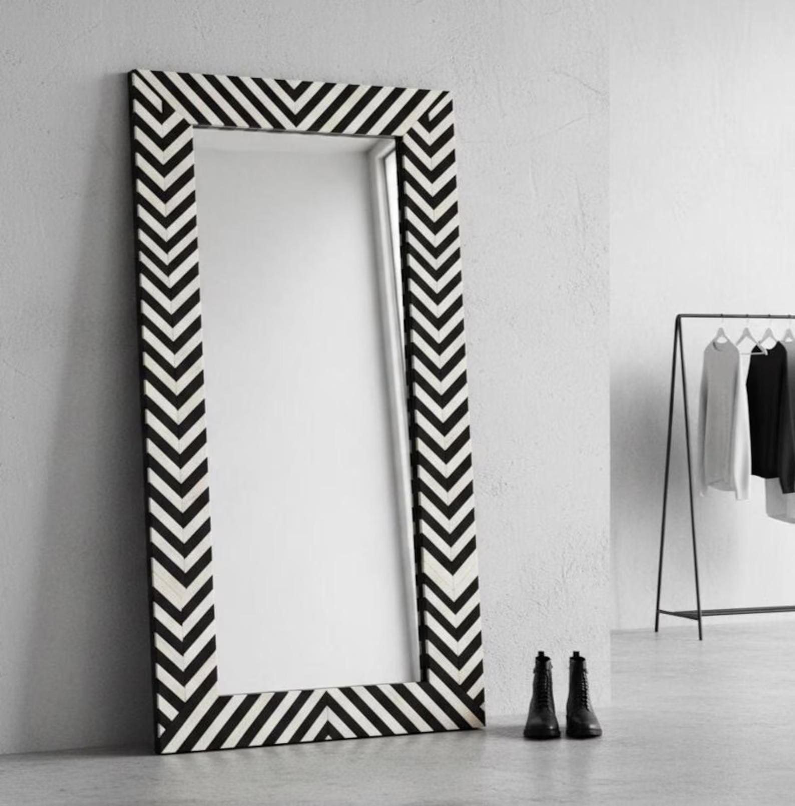 Handmade Bone Inlay Full Length Floor Mirror, Statement Dressing Accent