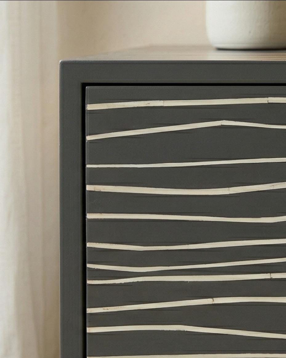 Bone Inlay Minimal Line Bedside Table – Handmade Modern Luxury Nightstand