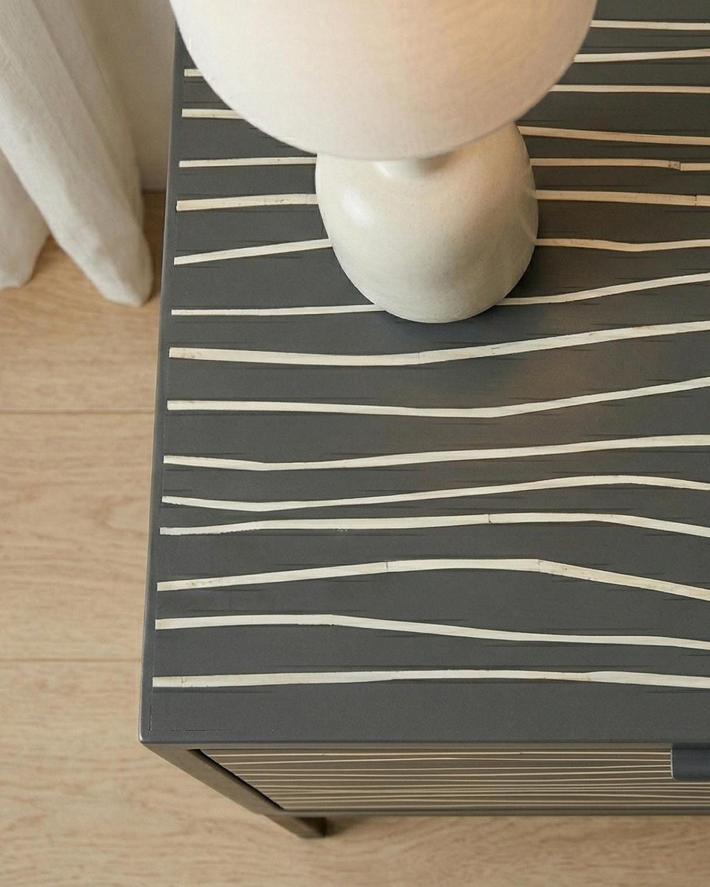 Bone Inlay Minimal Line Bedside Table – Handmade Modern Luxury Nightstand
