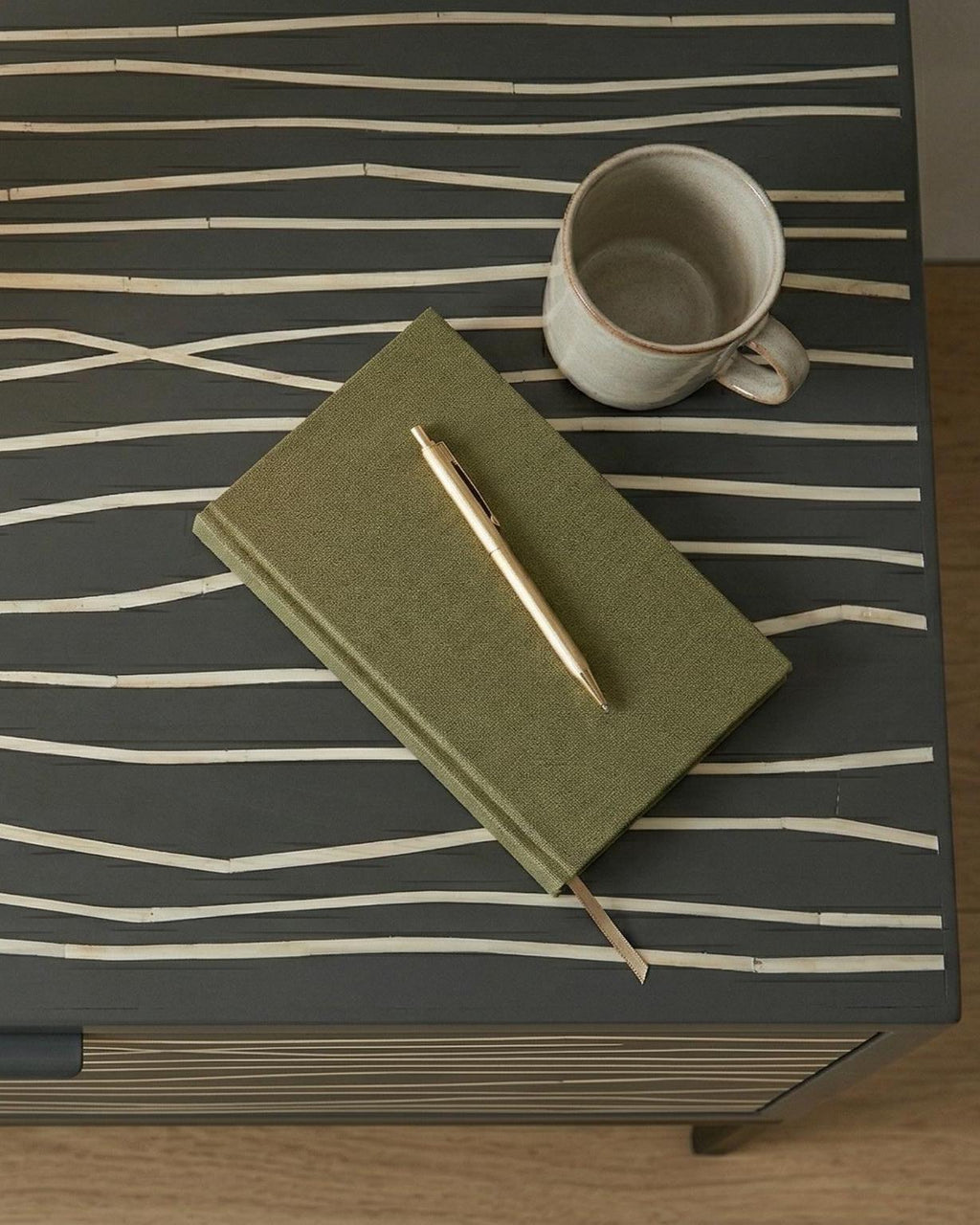 Bone Inlay Minimal Line Bedside Table – Handmade Modern Luxury Nightstand