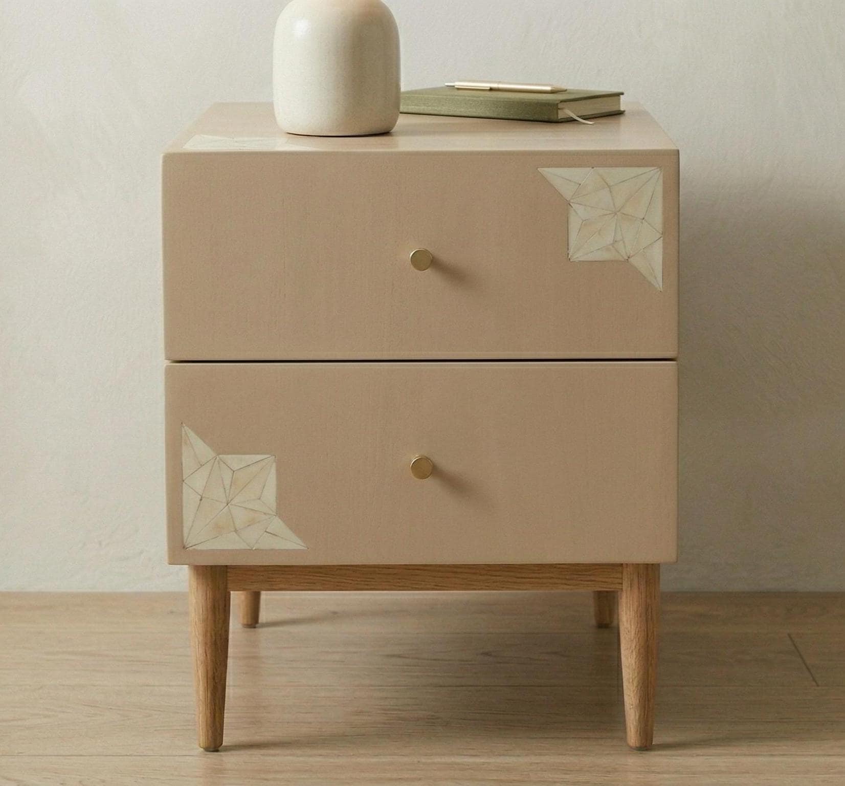 Bone Inlay Bedside Table , unique side tables , mop end table  , Handmade Modern Luxury Nightstand
