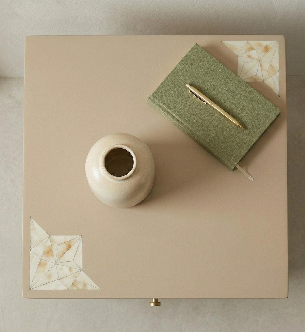 Bone Inlay Bedside Table , unique side tables , mop end table  , Handmade Modern Luxury Nightstand