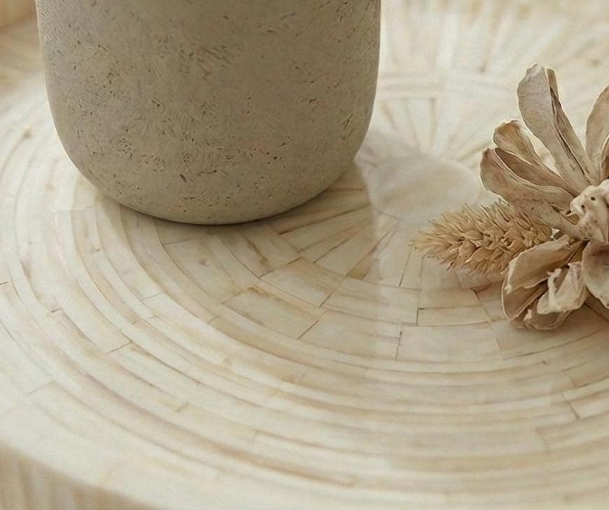 Pure White Bone Inlay Round Tray – Handmade Minimal Decorative Serving Tray