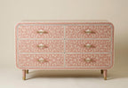 Blush Pink Bone Inlay Dresser – Minimal Floral Pattern Brass Accent Storage luxury cabinet
