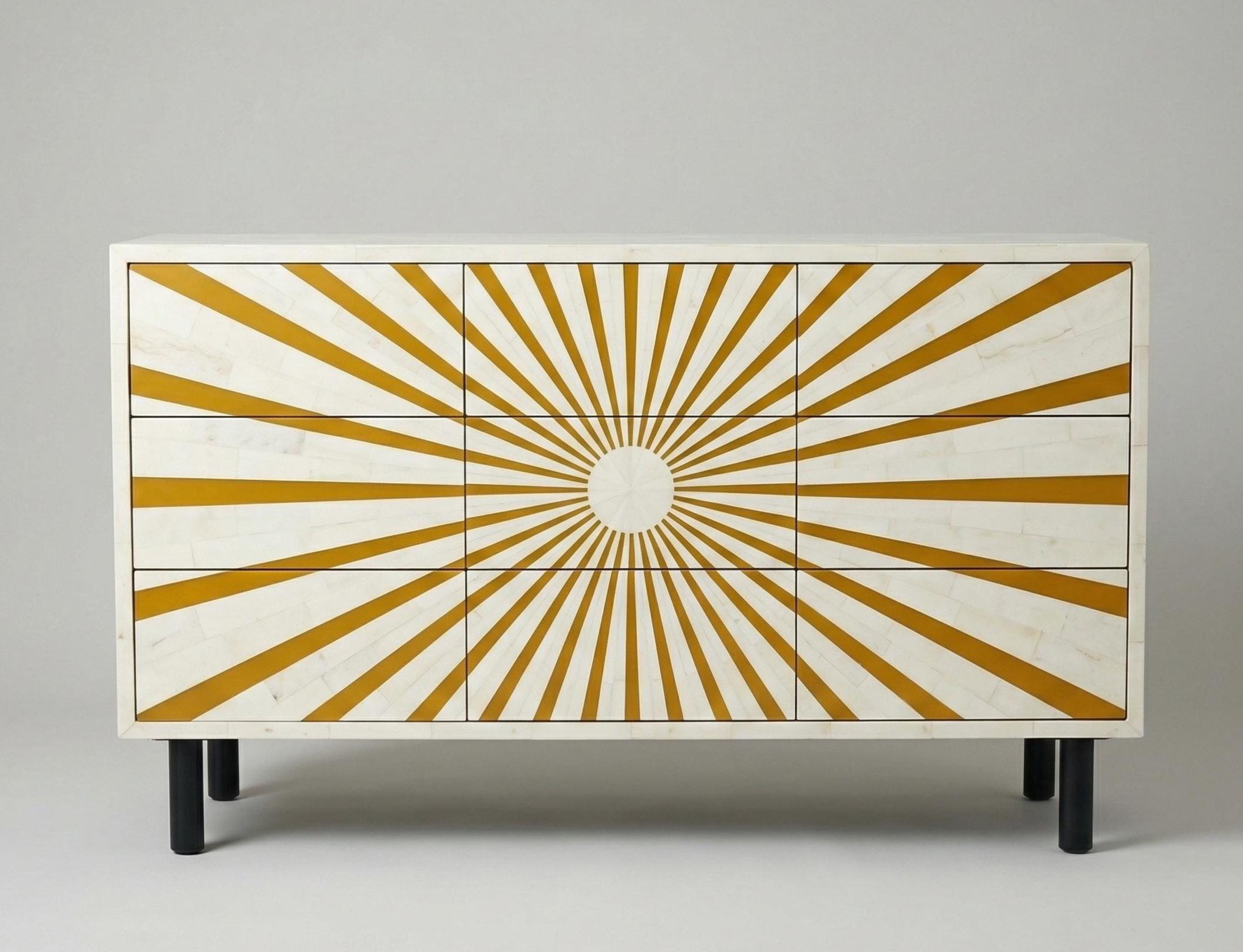 Mustard Bone Inlay Dresser – Sunburst Pattern Handmade Modern Storage luxury cabinet antique armoires