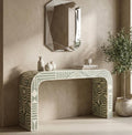 Sage Green Bone Inlay Console – Artistic Pattern Handmade Entryway Table
