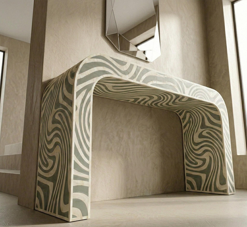 Abstract Wave Bone Inlay Entryway Furniture, Modern Luxury Hallway Accent