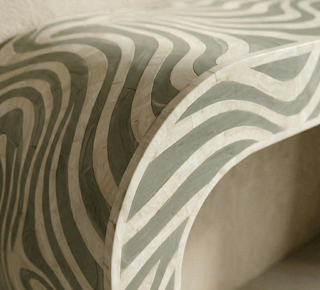 Modern Abstract Wave Bone Inlay Hallway Table – Luxury Statement Furniture