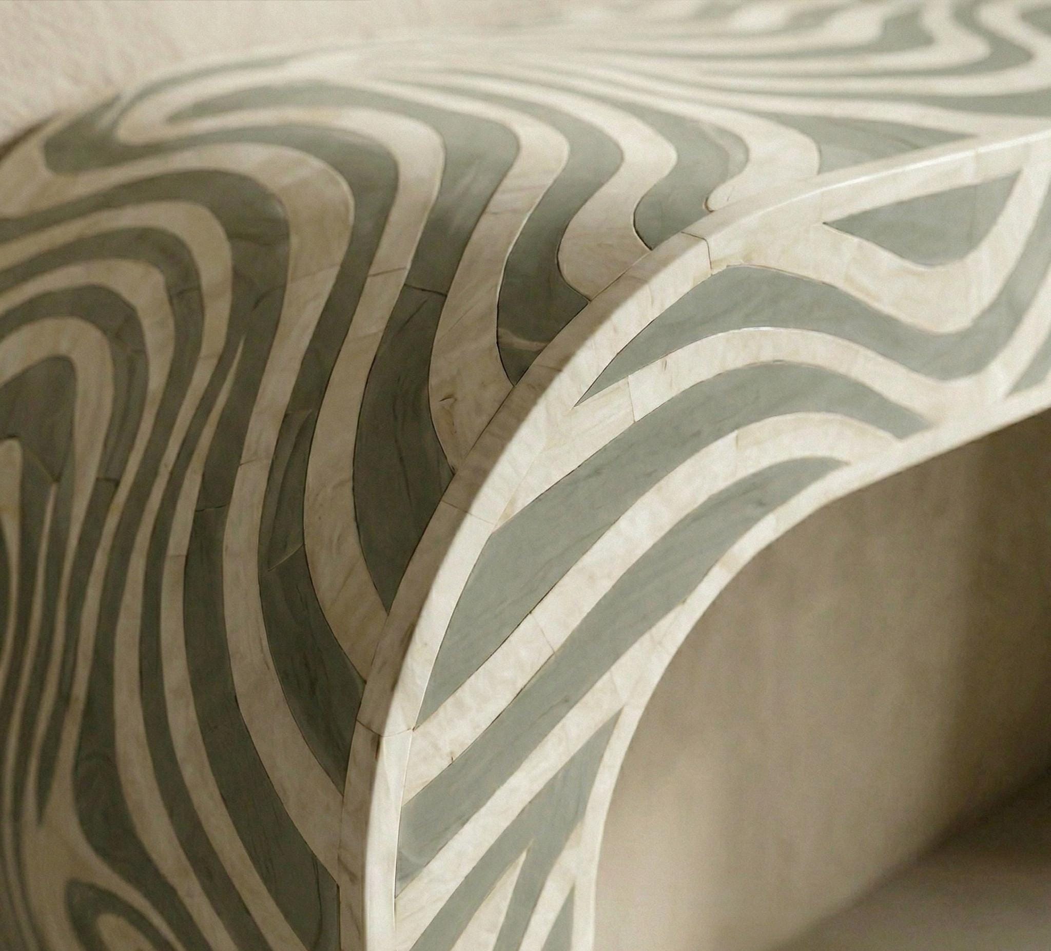 Modern Abstract Wave Bone Inlay Hallway Table – Luxury Statement Furniture