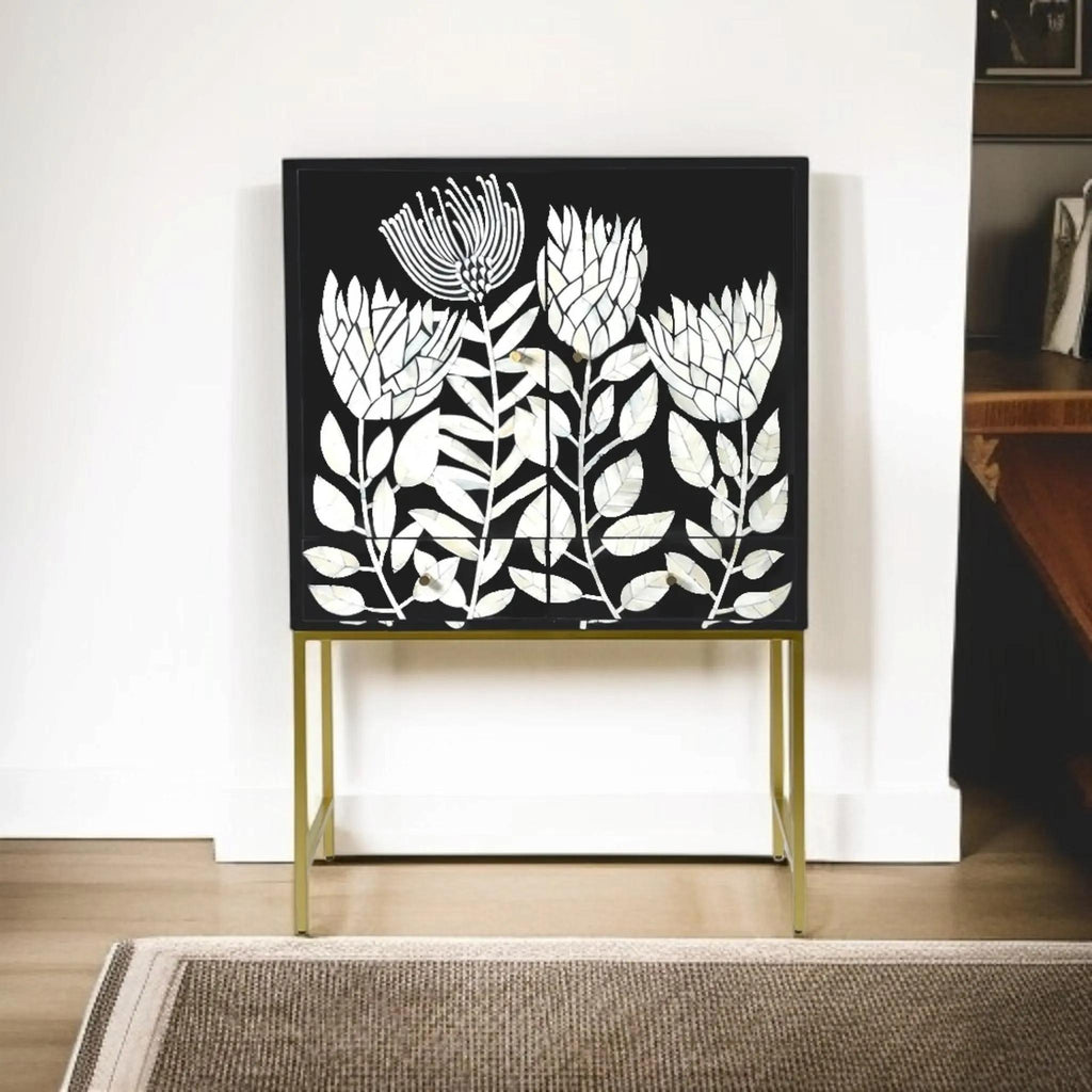 Black Bone Inlay Bar Unit – Handmade Luxury Storage Furniture , handivive