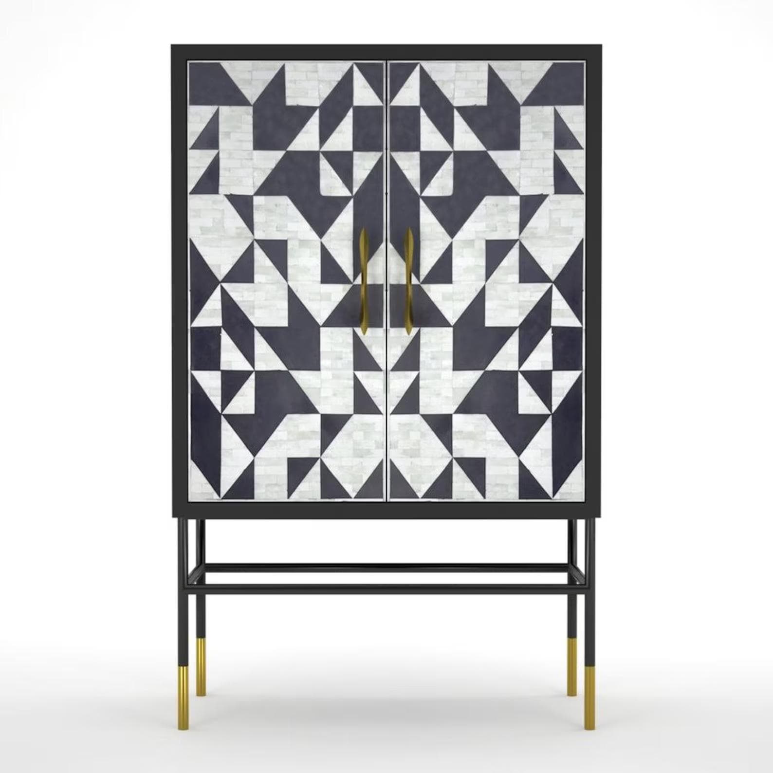 Geometric Bone Inlay Bar Cabinet – Handmade Modern Drinks Storage Furniture