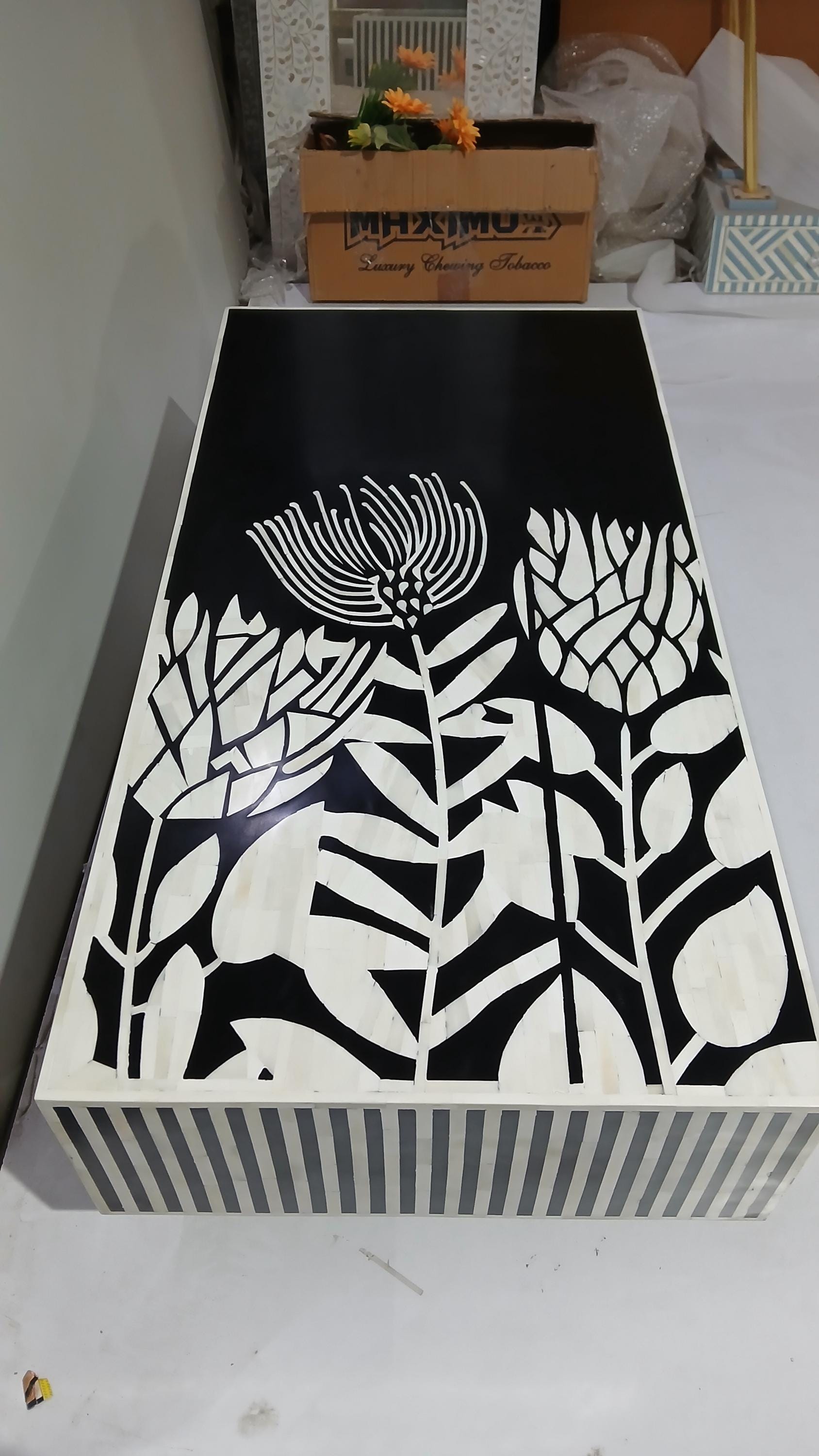 bone inlay coffee table handmade rectangular luxury furniture