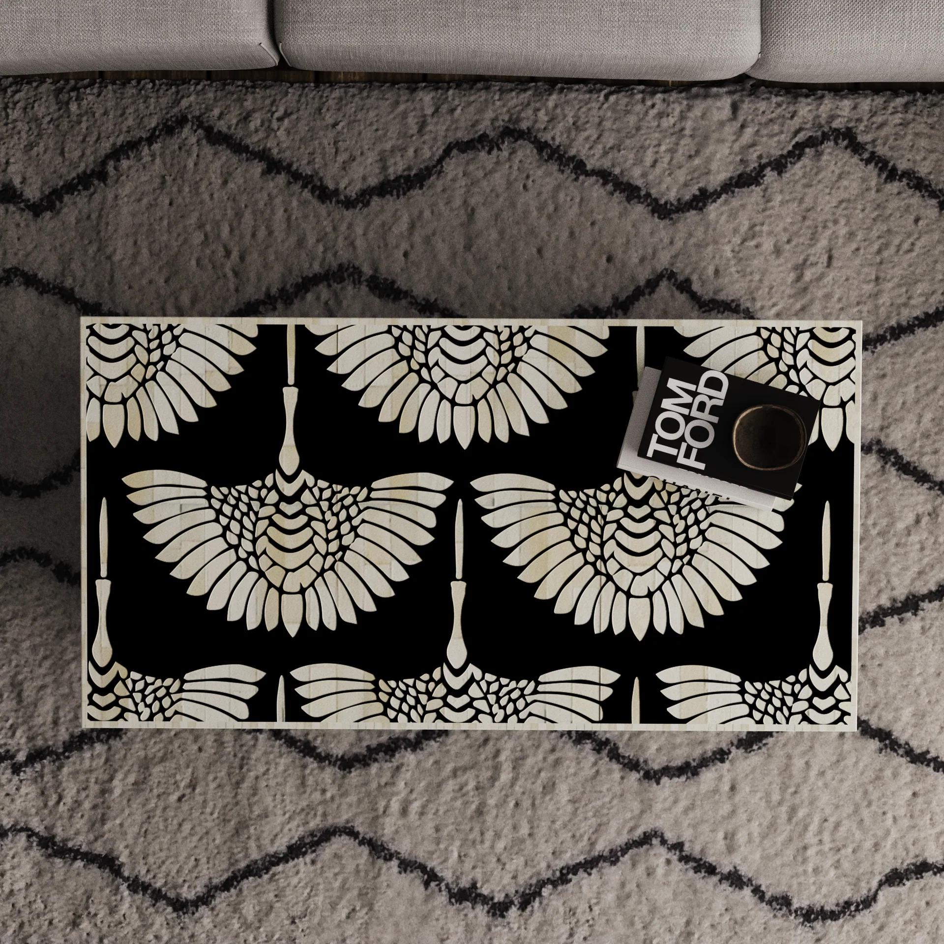 Bone Inlay Coffee Table Swan Pattern – Handmade Rectangular Luxury Furniture