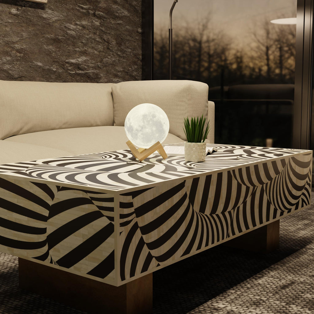Illusion Pattern Bone Inlay Coffee Table – Handmade Rectangular Luxury Furniture