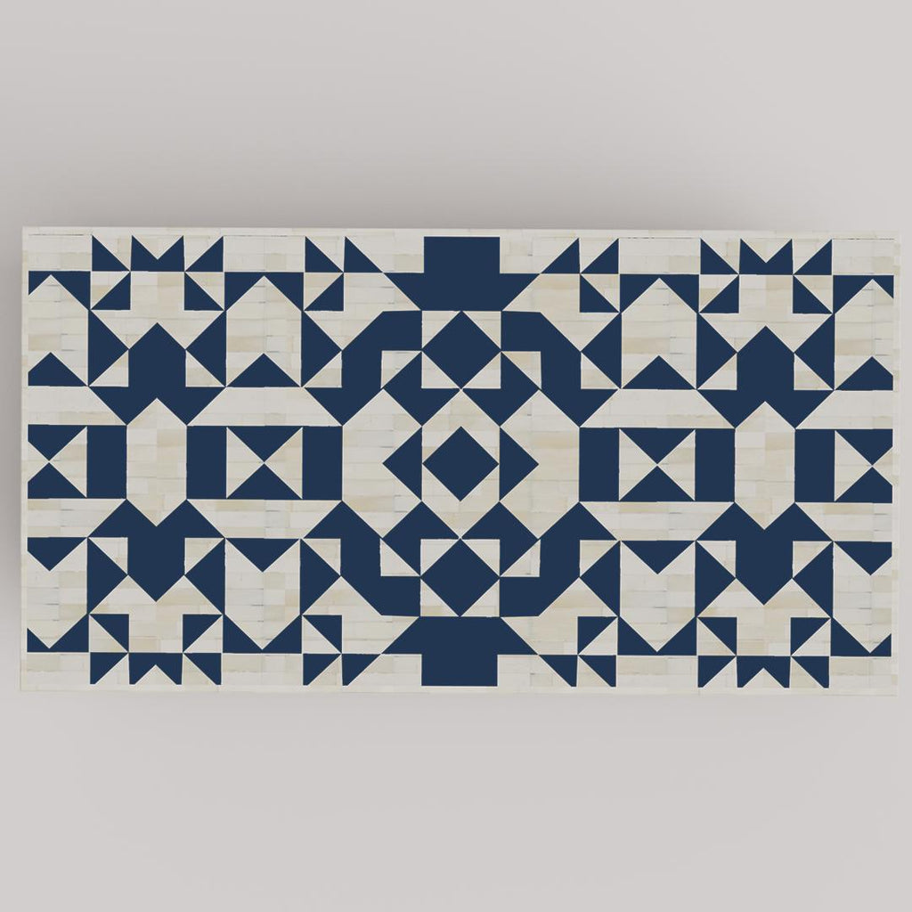 Luxury Geometric Bone Inlay Coffee Table – Handmade Rectangular Home Furniture