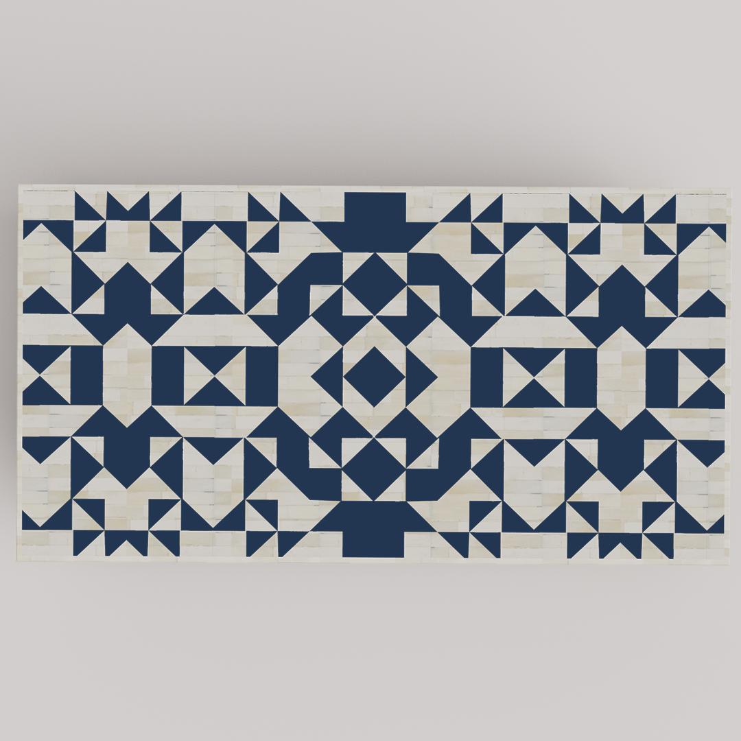 Luxury Geometric Bone Inlay Coffee Table – Handmade Rectangular Home Furniture