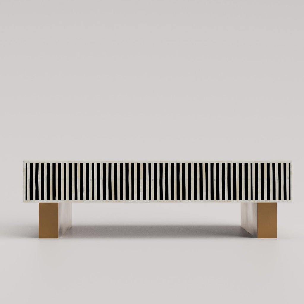 Luxury Geometric Bone Inlay Coffee Table – Handmade Rectangular Home Furniture