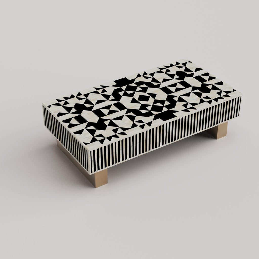 Luxury Geometric Bone Inlay Coffee Table – Handmade Rectangular Home Furniture