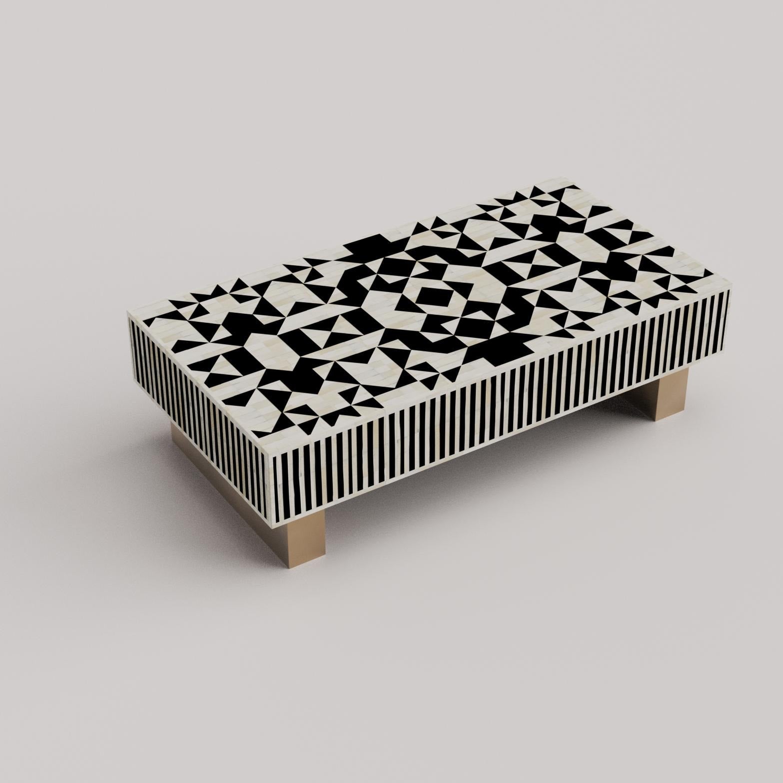 Luxury Geometric Bone Inlay Coffee Table – Handmade Rectangular Home Furniture