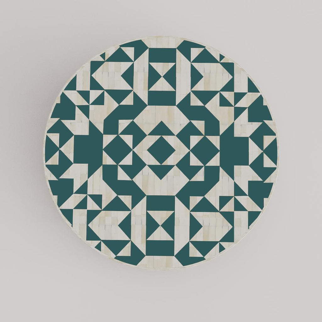 Round Geometric Bone Inlay Coffee Table – Handmade Luxury Modern Furniture