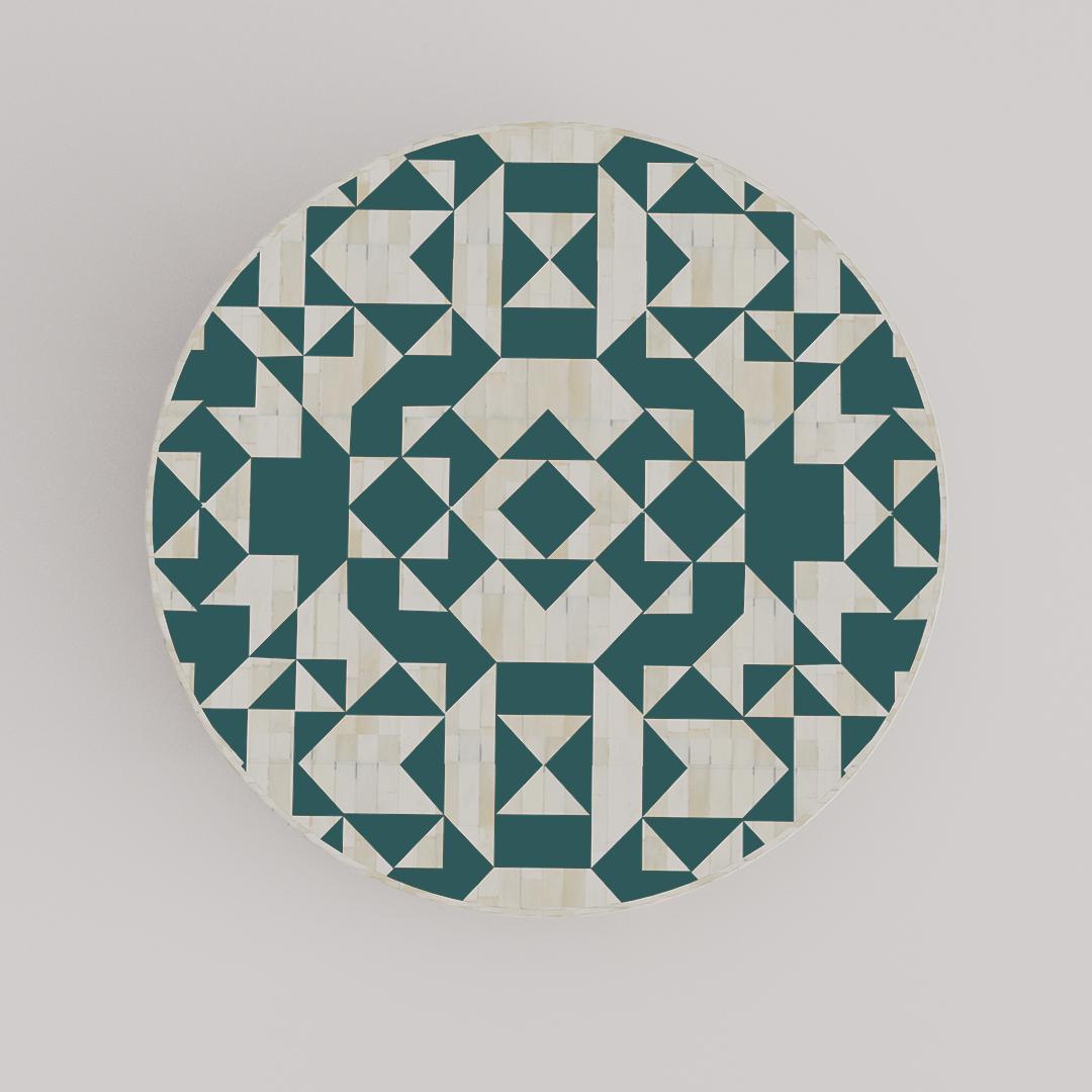 Round Geometric Bone Inlay Coffee Table – Handmade Luxury Modern Furniture