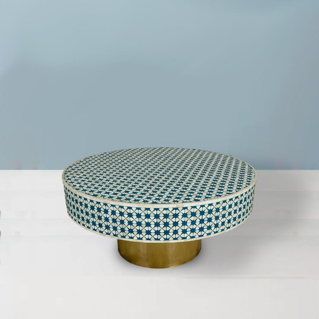 Bone Inlay Round Coffee Table – Geometric Handmade Luxury Statement Furniture