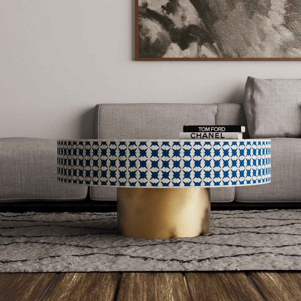 Bone Inlay Round Coffee Table – Geometric Handmade Luxury Statement Furniture