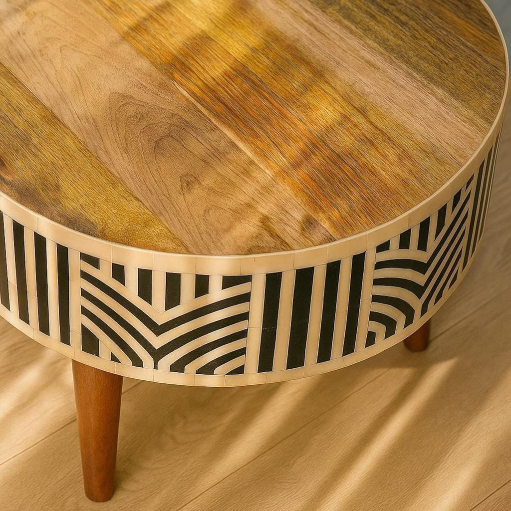 Bone Inlay Coffee Table – Solid Mango Wood Handmade Luxury Furniture