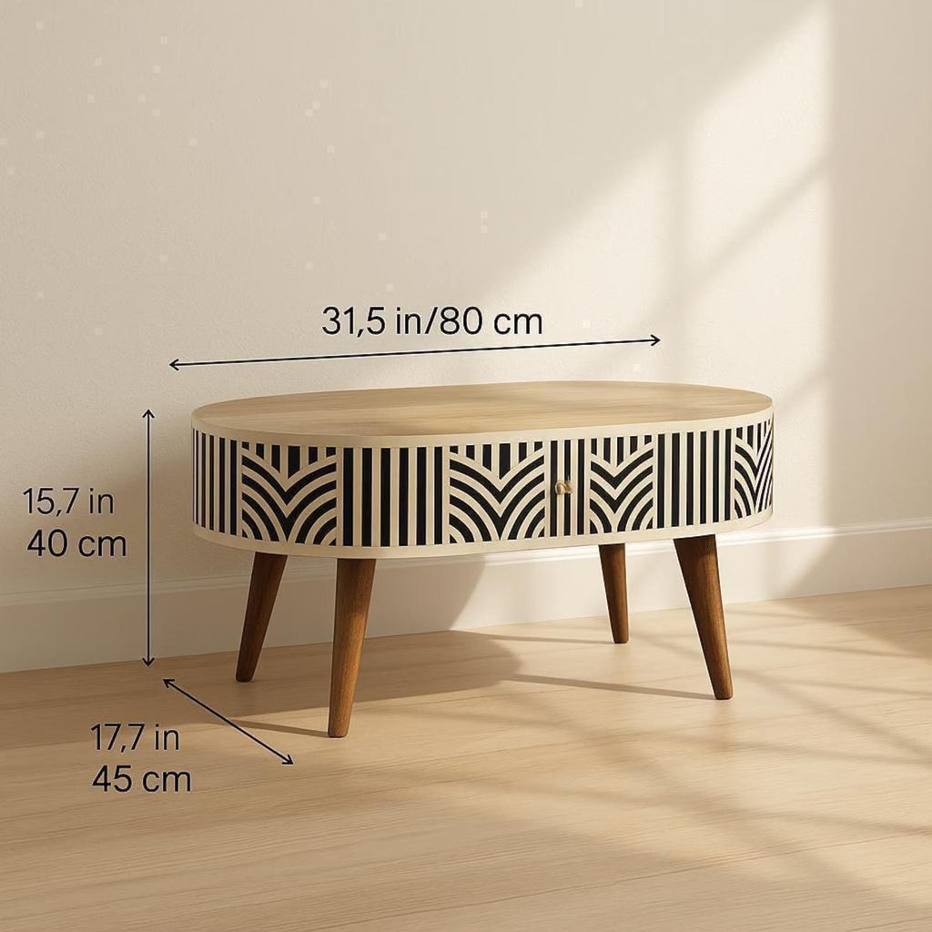 Bone Inlay Coffee Table – Solid Mango Wood Handmade Luxury Furniture