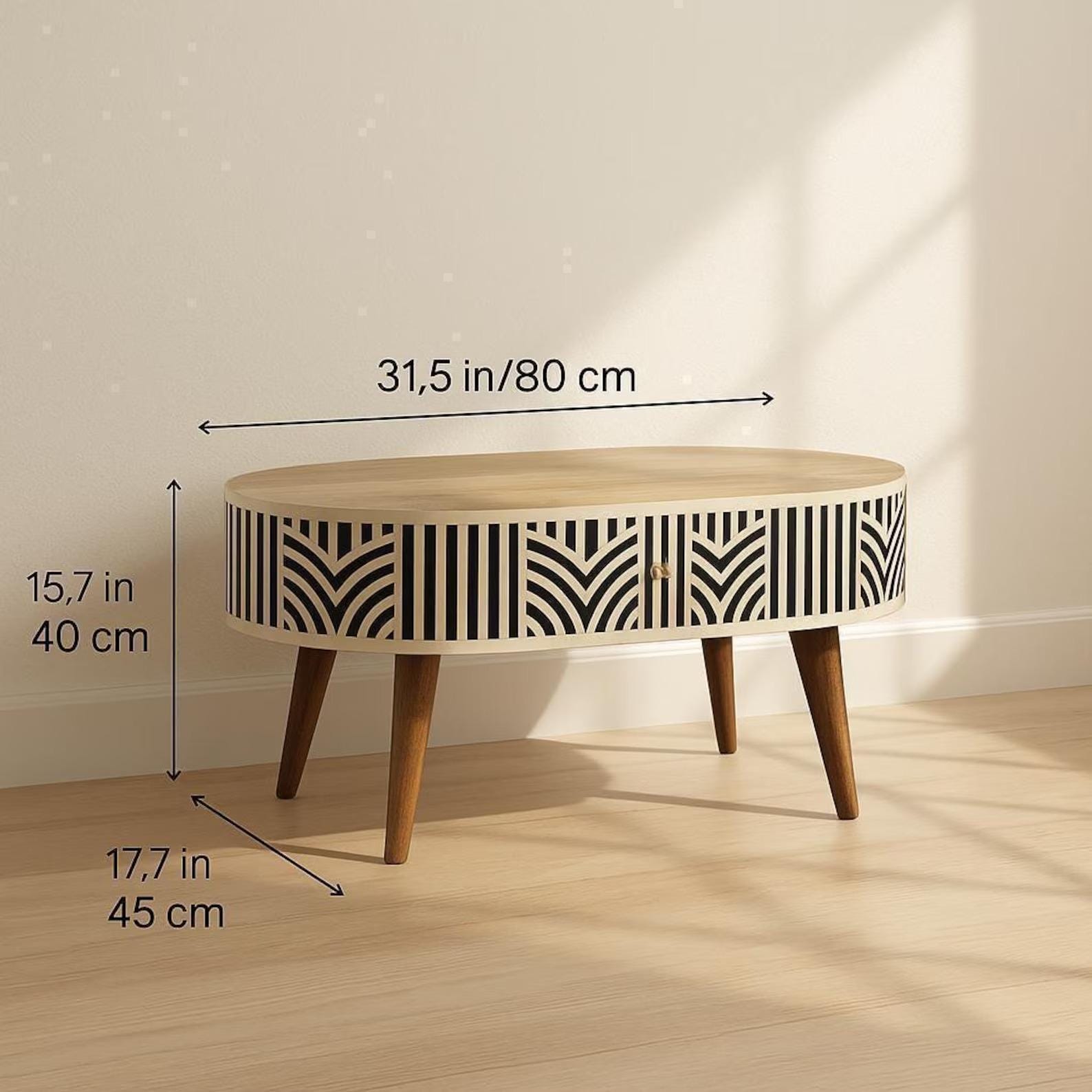 Bone Inlay Coffee Table – Solid Mango Wood Handmade Luxury Furniture