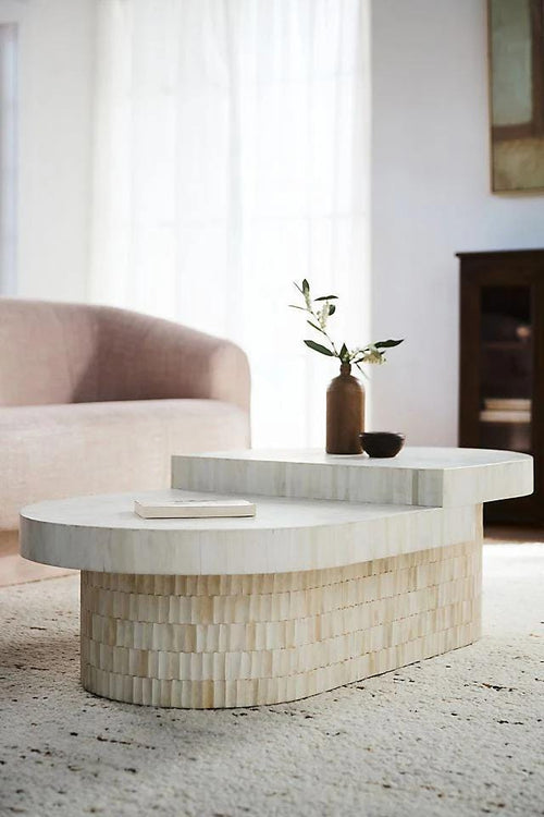 Blanch Tiered Oval Coffee Table – Handmade Luxury Bone Inlay Furniture