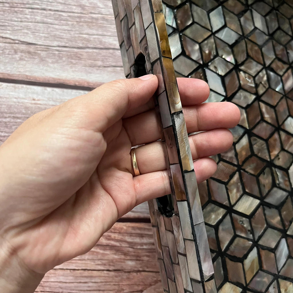 Handmade Mother of Pearl Inlay Serving Tray | Rectangular MOP Coffee Table Decor, Luxury Gift