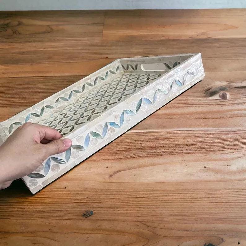Mother of Pearl Inlay Serving Tray Rectangular MOP Mosaic Tray