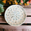 Handmade Round Mother of Pearl Inlay Serving Tray | Blue Nautical Fish MOP Decor
