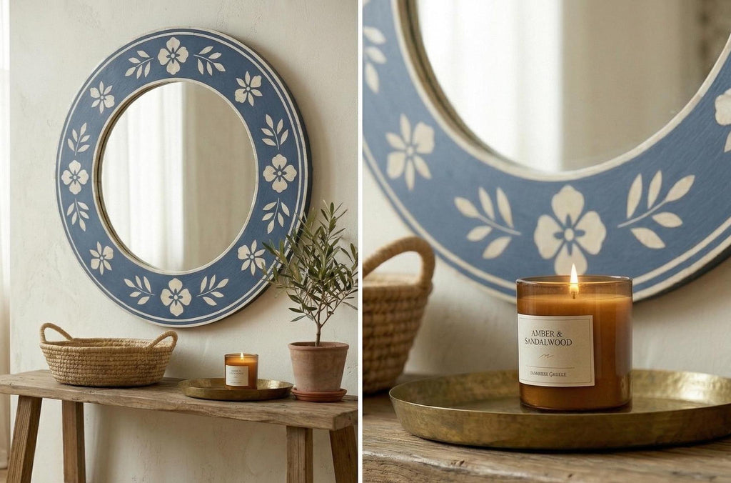 Bone Inlay Round Wall Mirror Luxury Boho - Handivive